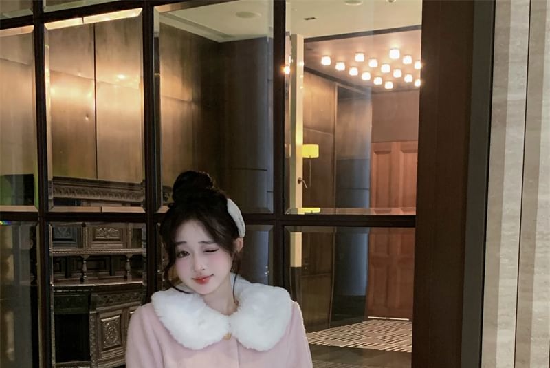 Fleece-Trim Wool Jacket with Sash