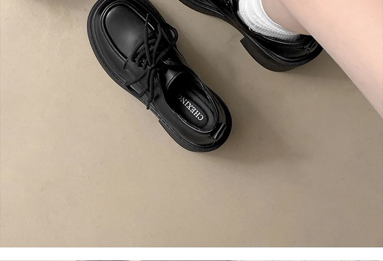 Lace-Up Heel Platform Chunky Derby Shoes