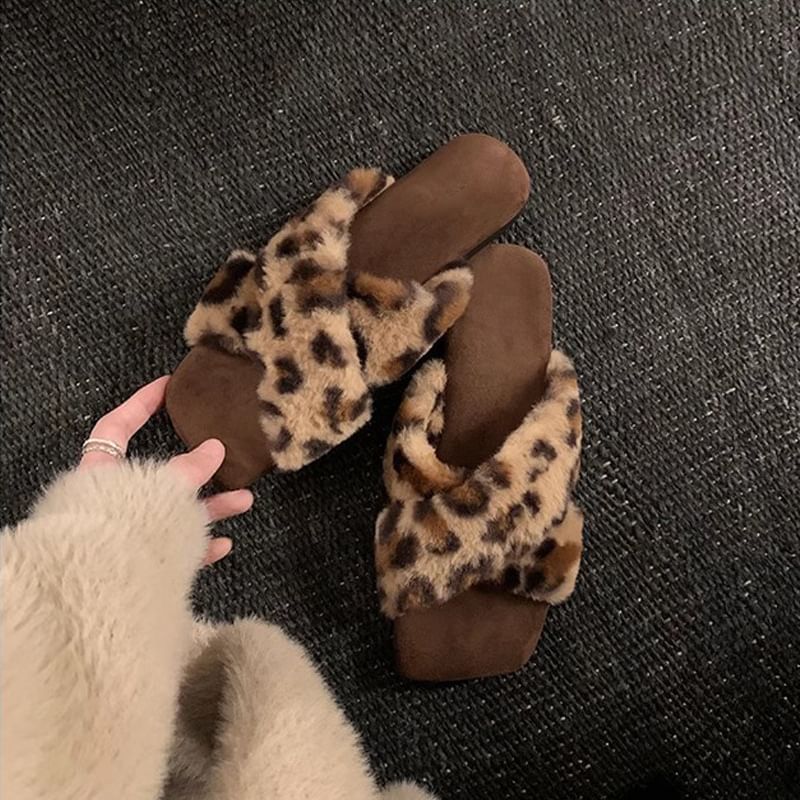 Slide Sandals Band Fluffy Cross