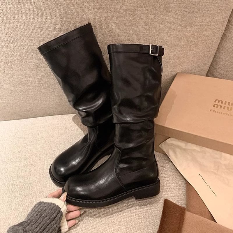 Tall Plain / Mid Calf Buckled Boots