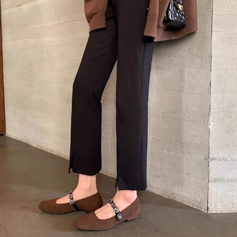 Buckled Faux Heart Flats Leather