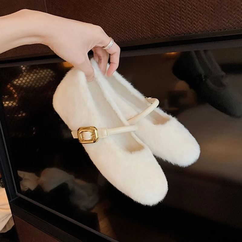 Plain Fluffy Mary Jane Shoes
