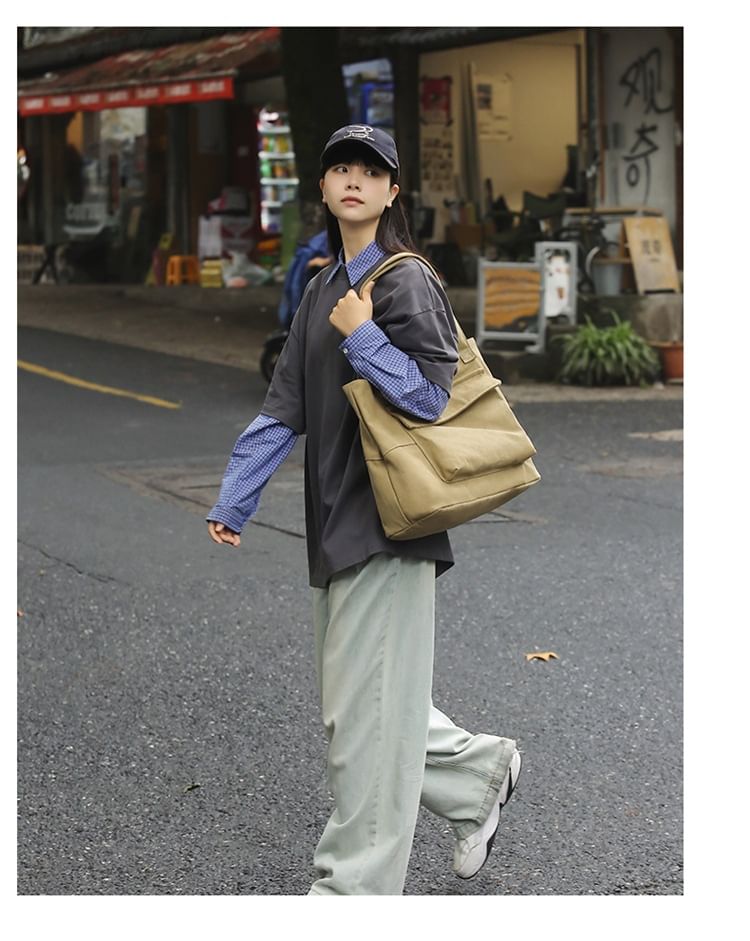 Canvas Tote Pocket Plain Bag Flap