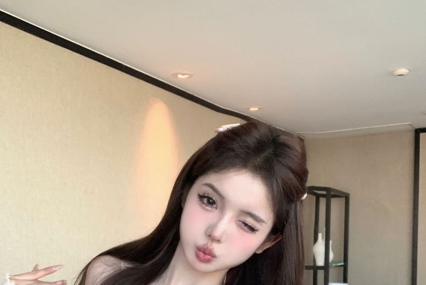 Cami Top Waist Lace Knit Plain Cardigan A-Line Ruffle / Trim Ribbed Skirt Bowknot Mini Mid