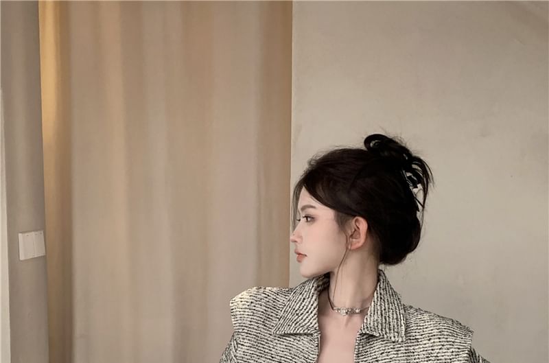 Lapel Collar Tweed Zip Cropped Jacket