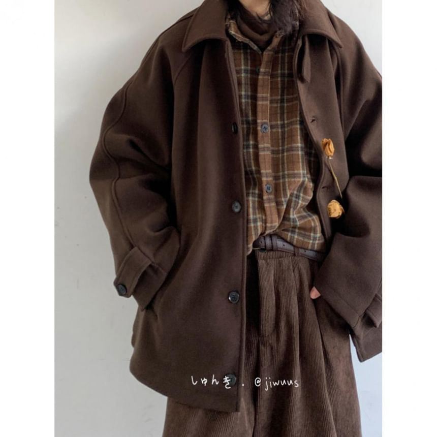 Collared Plain Button Coat