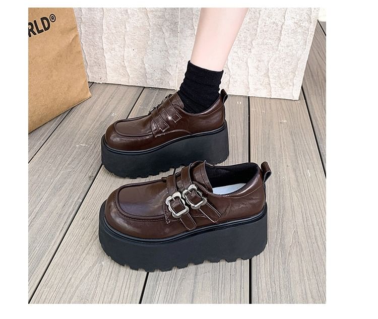 Leather Faux Ankle Shoes Buckled