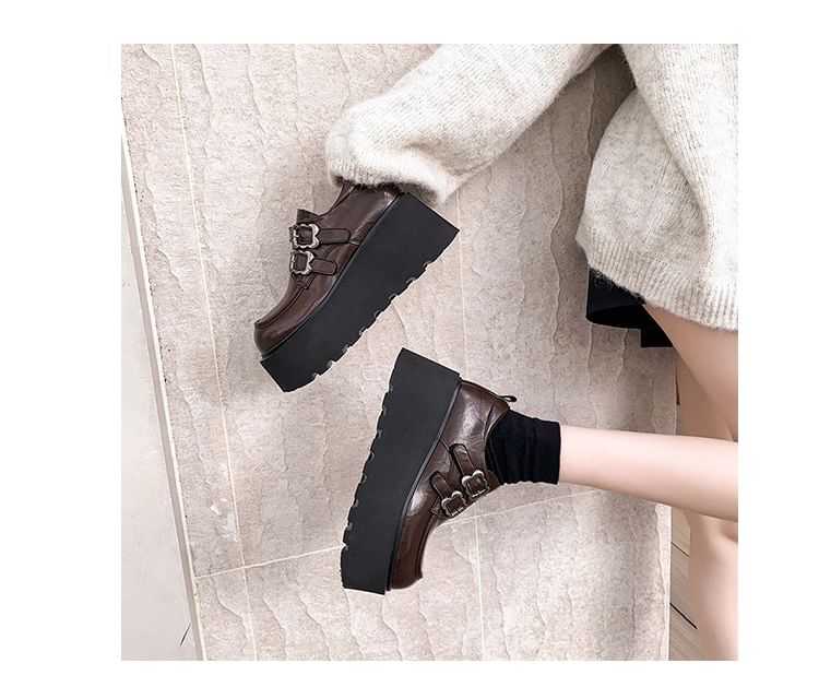 Leather Faux Ankle Shoes Buckled