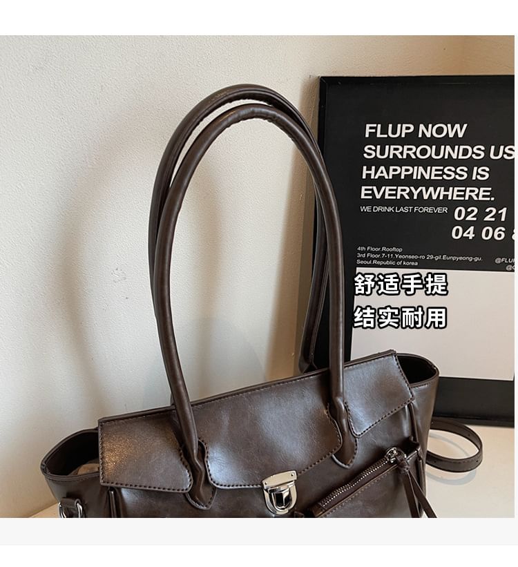 Faux Tote Multi-Pocket Bag Leather