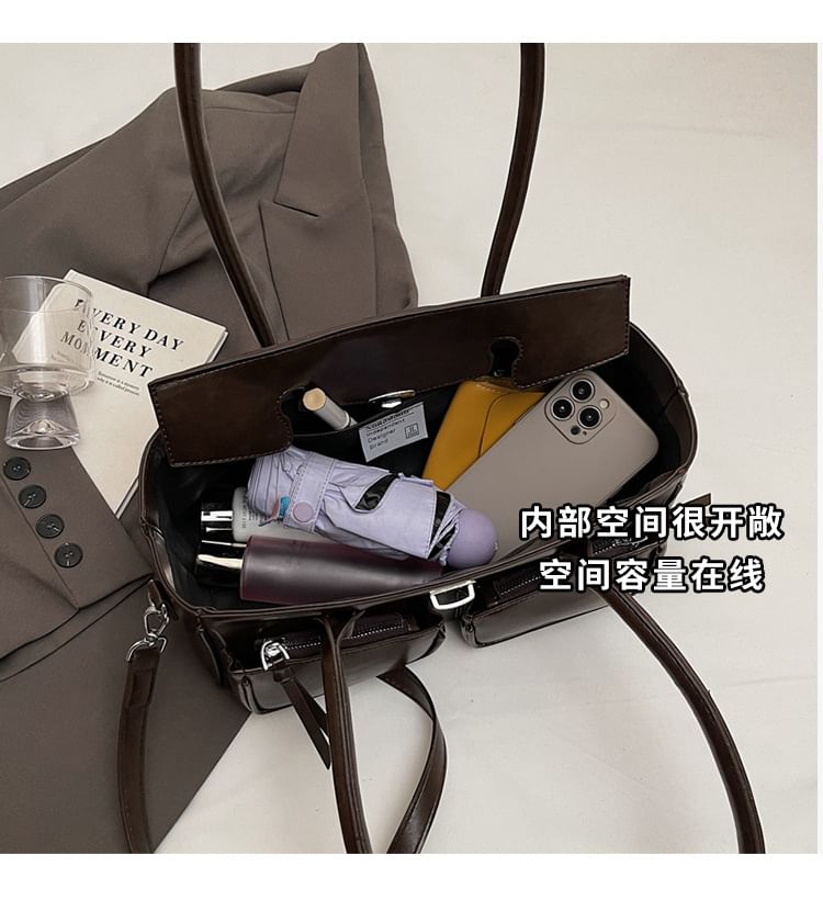 Faux Tote Multi-Pocket Bag Leather