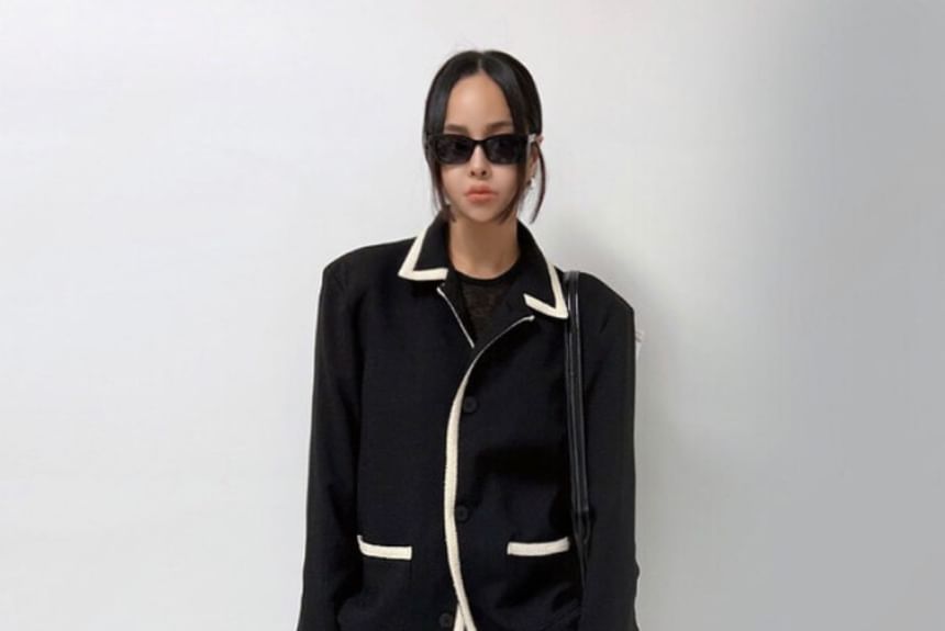 Unisex Contrast Trim Tweed Jacket