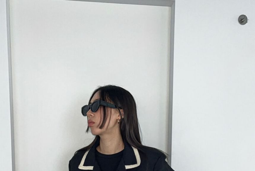 Unisex Contrast Trim Tweed Jacket