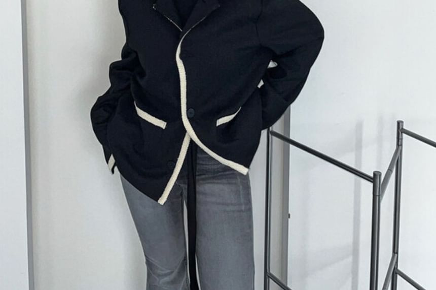 Unisex Contrast Trim Tweed Jacket