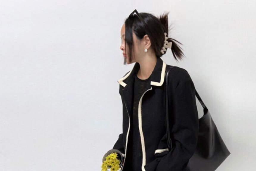 Unisex Contrast Trim Tweed Jacket