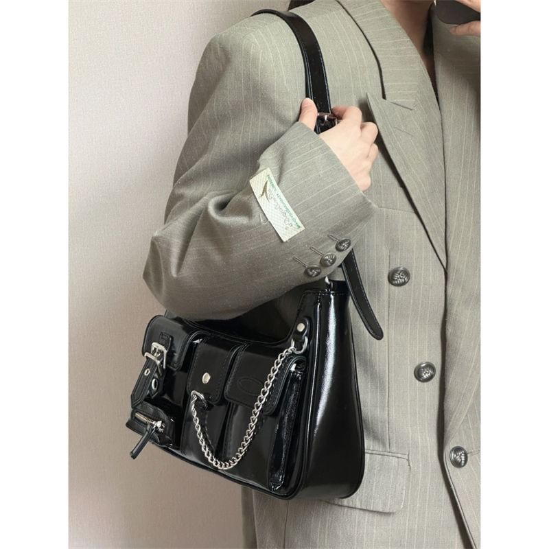 Shoulder Bag Faux Fur Chained