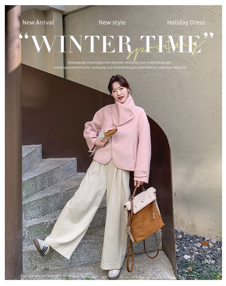 Turtleneck Asymmetrical Button-Up Blazer