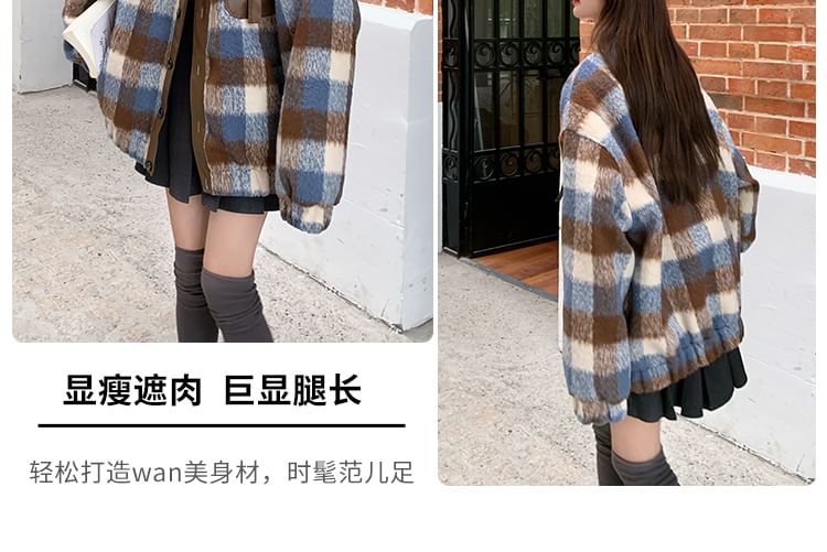 Collared Plaid Button-Up Jacket