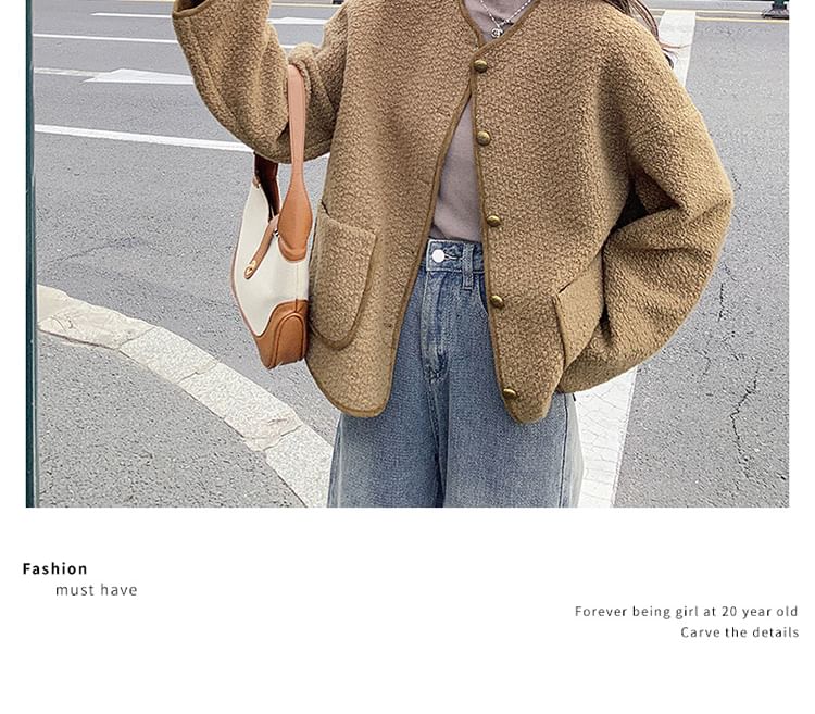 Crewneck Button-Up Tweed Jacket