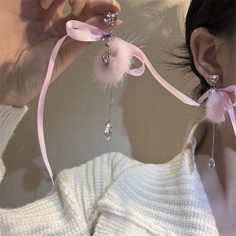 Earring Bowknot Rhinestone Dangle