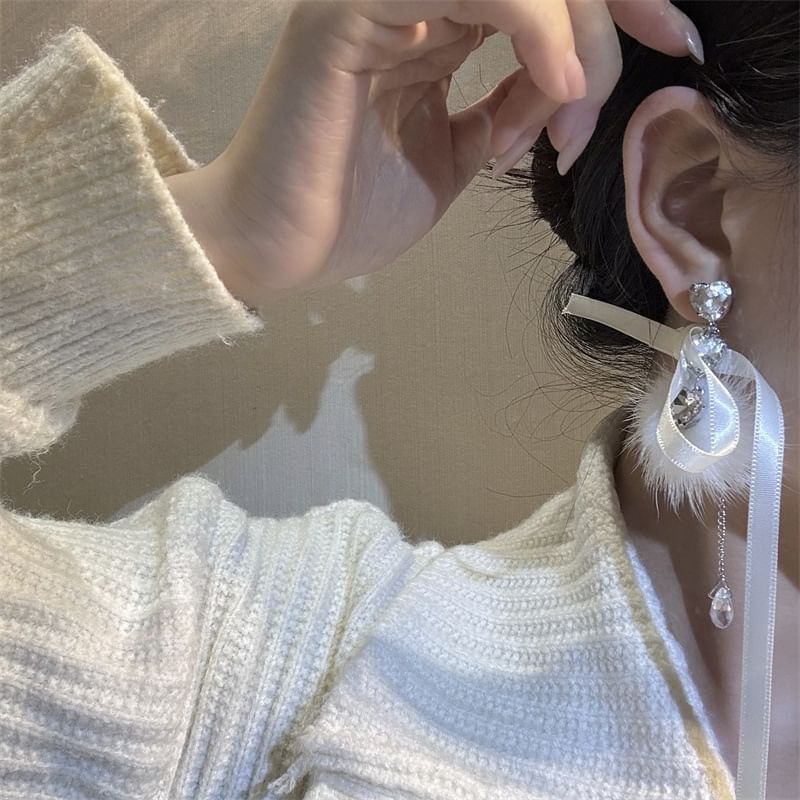 Earring Bowknot Rhinestone Dangle