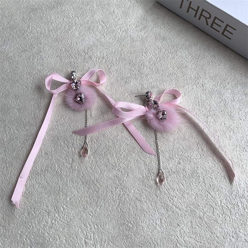 Earring Bowknot Rhinestone Dangle