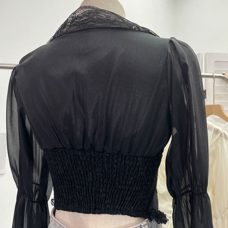 Scoop Neck Cutout Lace-Up Crop Blouse