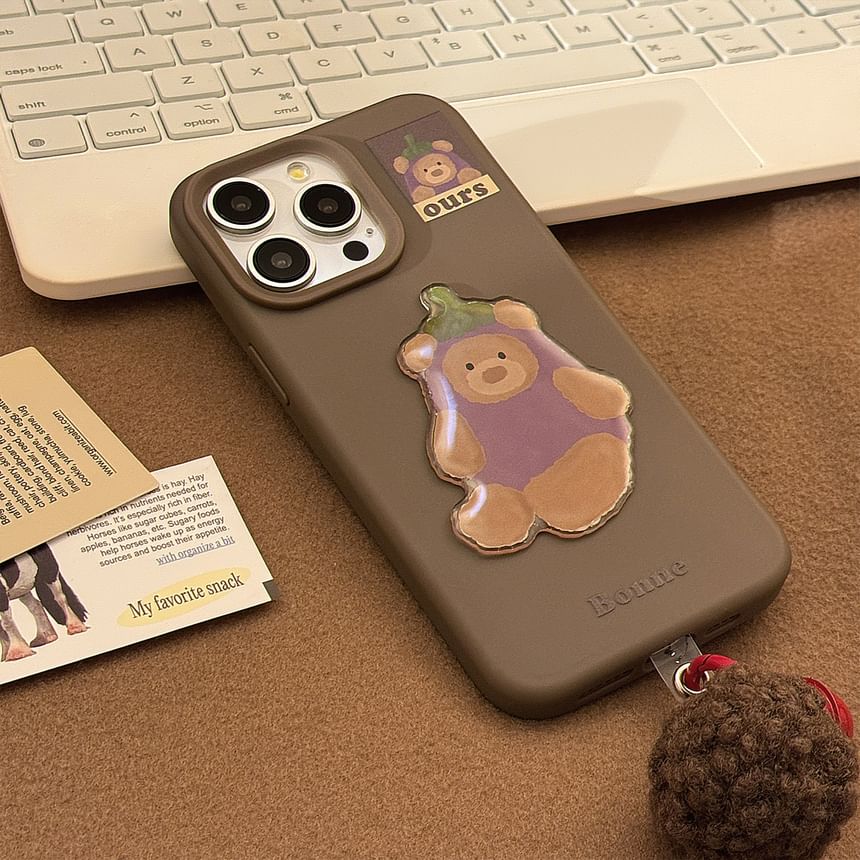 Bear Pom / Charm Phone Eggplant Bell Set Case