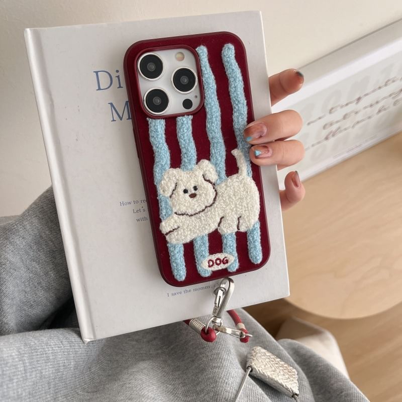 Embroidered Case Dog Striped Phone
