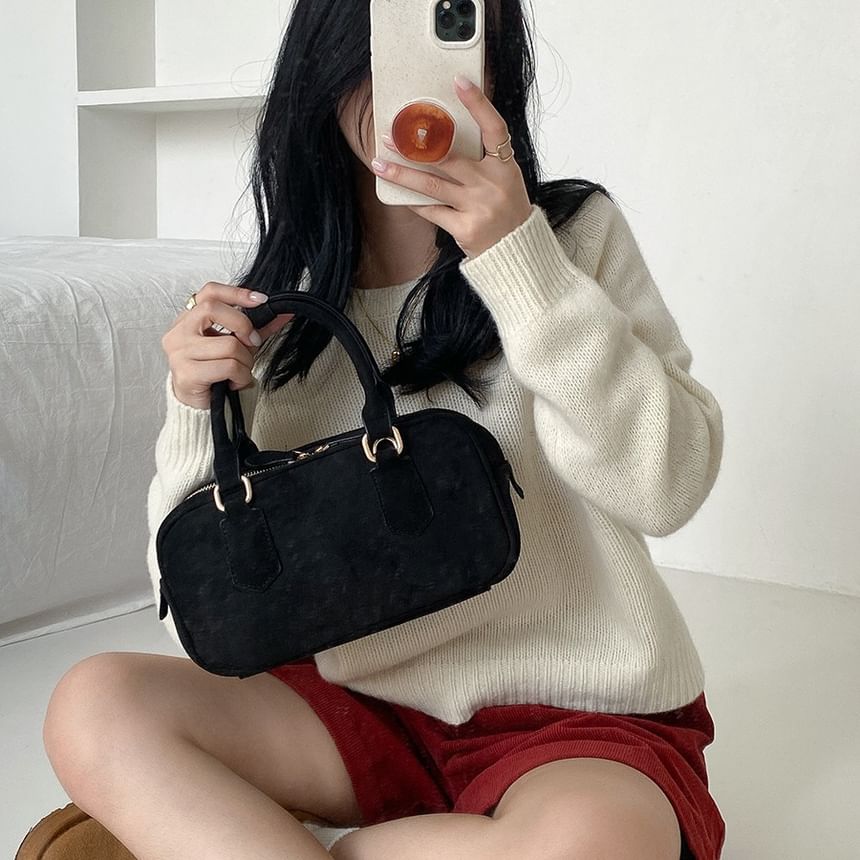 Crossbody Suede Faux Handle Top Bag