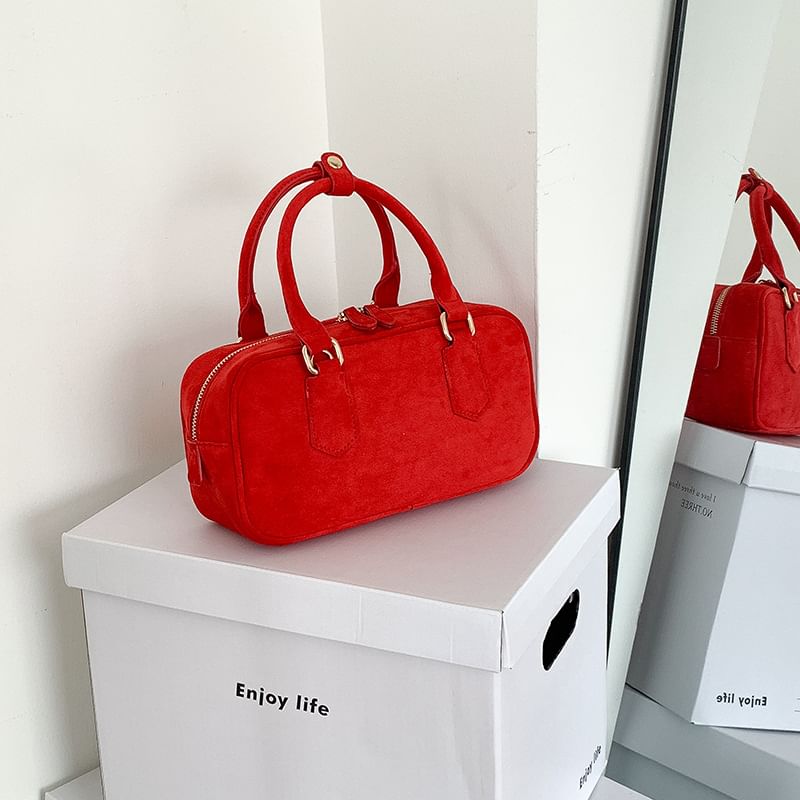 Crossbody Suede Faux Handle Top Bag