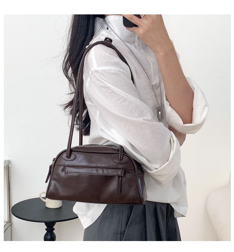 Bag Faux Plain Bowler Leather