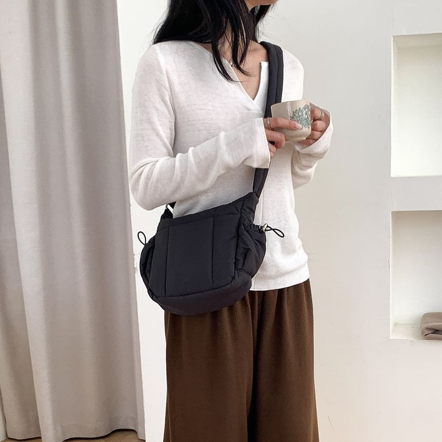 Nylon Crossbody Plain Bag Padded Drawstring