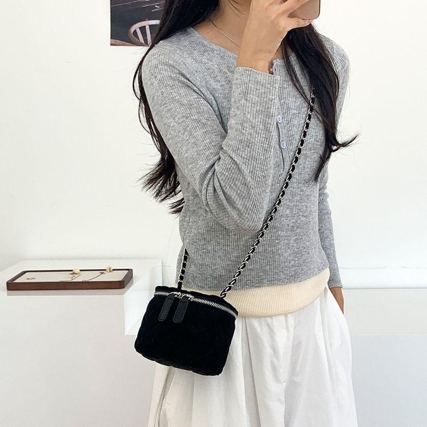 Quilted Velvet Chain Crossbody Bag Strap