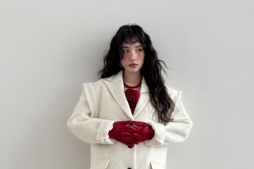 Bow Accent Loose-Fit Wool Long Coat