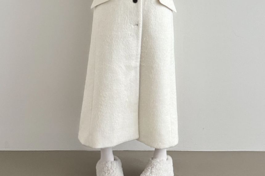 Bow Accent Loose-Fit Wool Long Coat