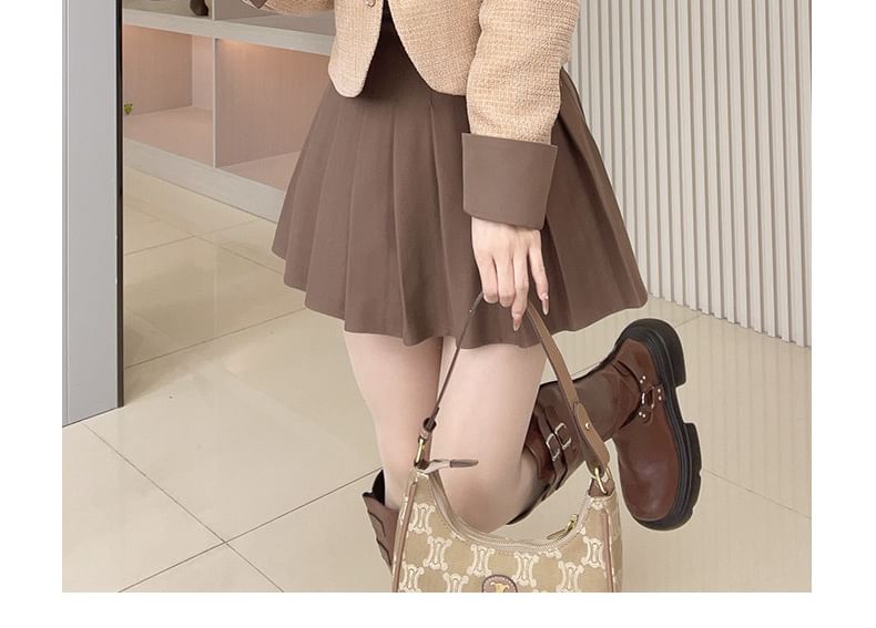 Round Neck Two Tone Tweed Button Jacket