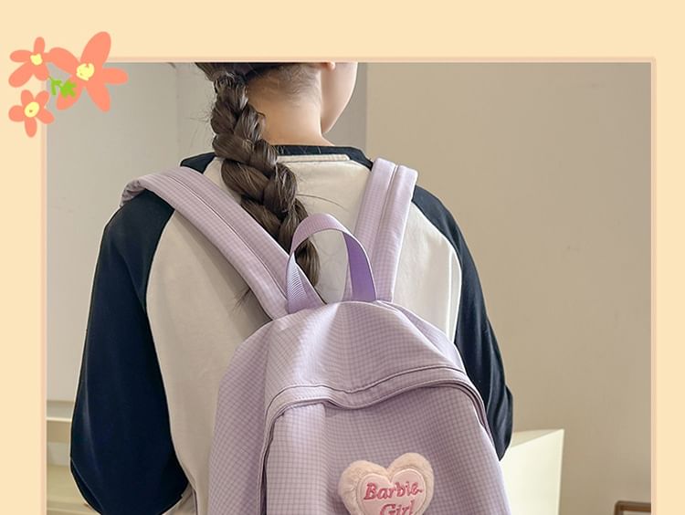 / Brooch Nylon Backpack Plaid Set