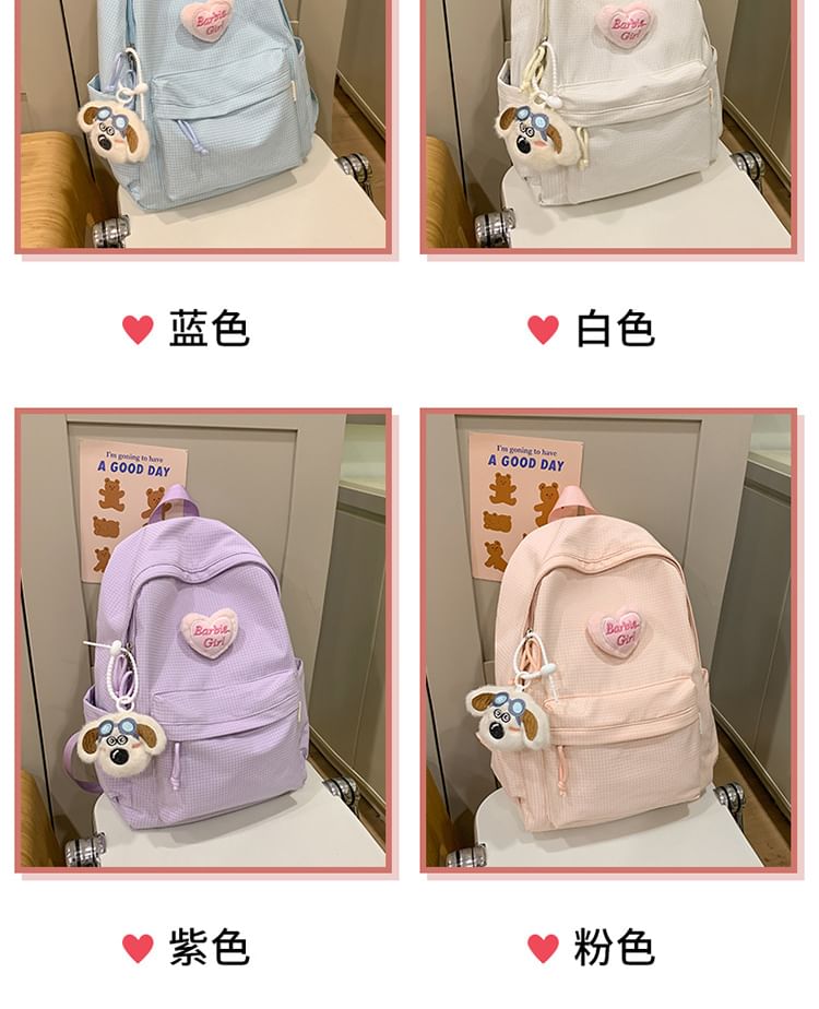 / Brooch Nylon Backpack Plaid Set
