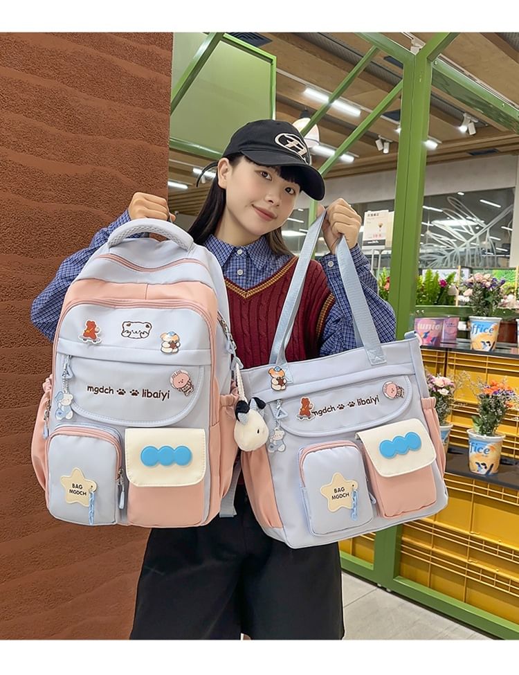 / Embroidered Backpack Nylon Cartoon Tote Bag