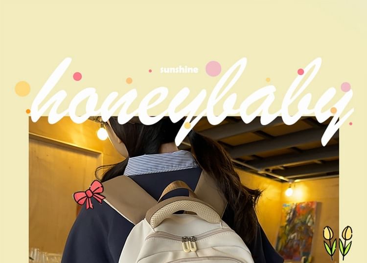 Nylon Lettering Buckled Applique Backpack