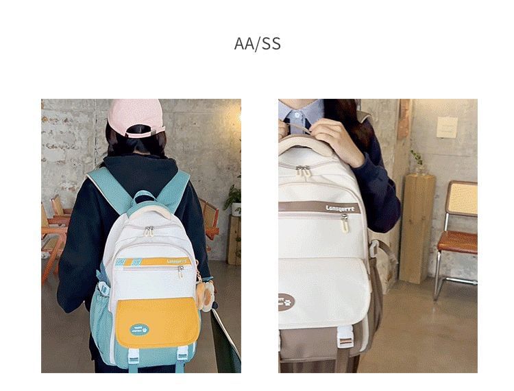 Nylon Lettering Buckled Applique Backpack