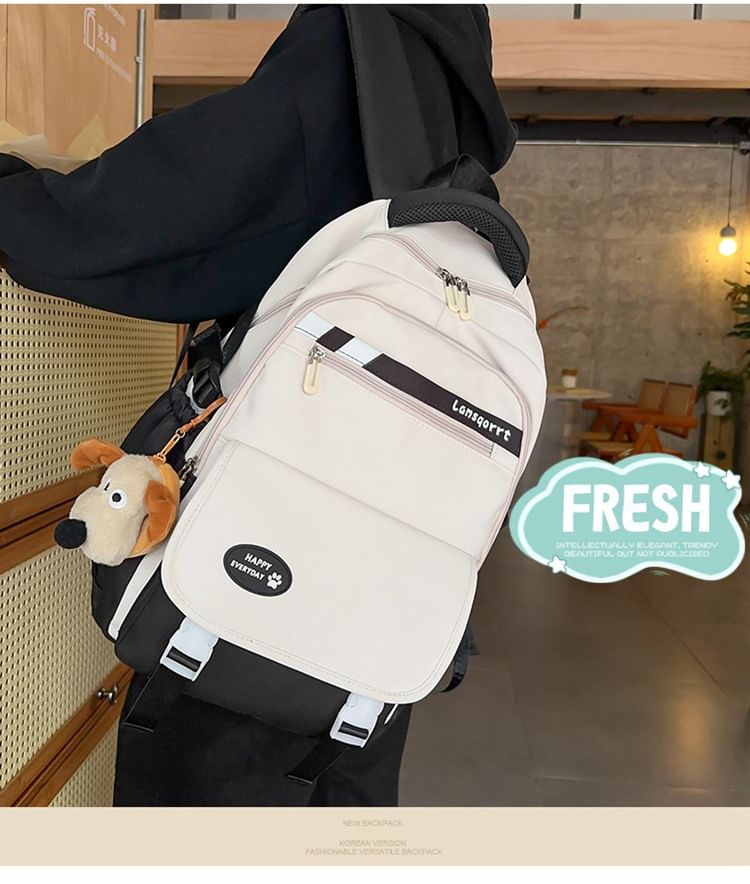 Nylon Lettering Buckled Applique Backpack