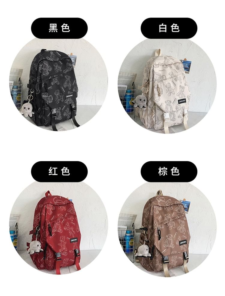 Print Nylon Buckled Backpack Bear