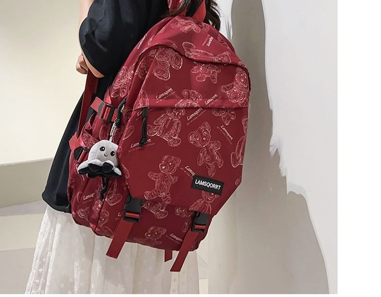 Print Nylon Buckled Backpack Bear