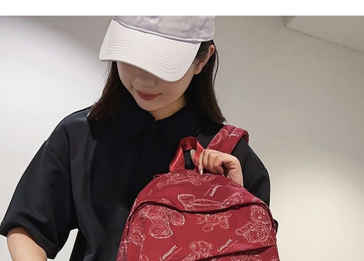 Print Nylon Buckled Backpack Bear