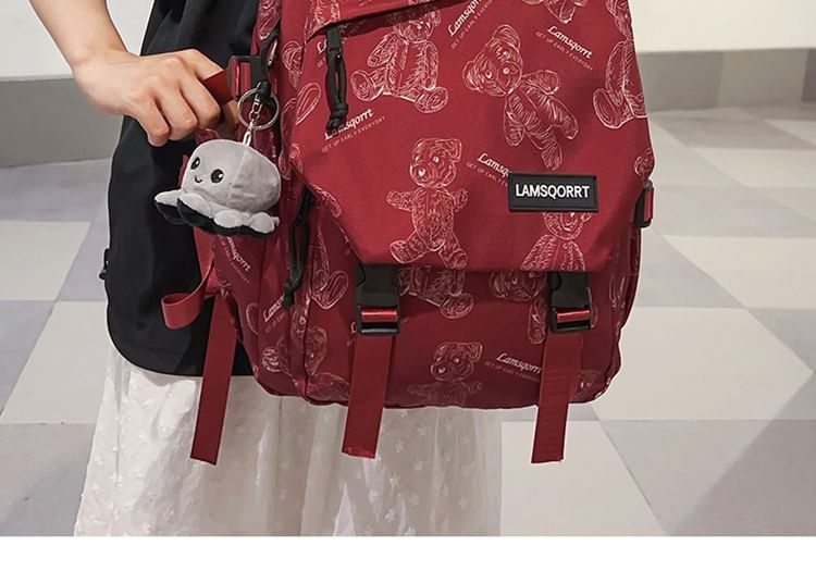Print Nylon Buckled Backpack Bear