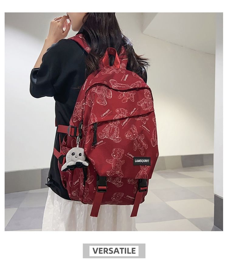 Print Nylon Buckled Backpack Bear