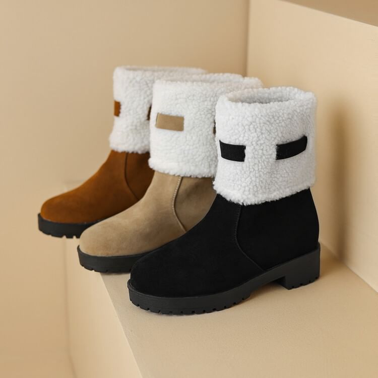 Platform Suede Faux Panel Fleece Short Boots