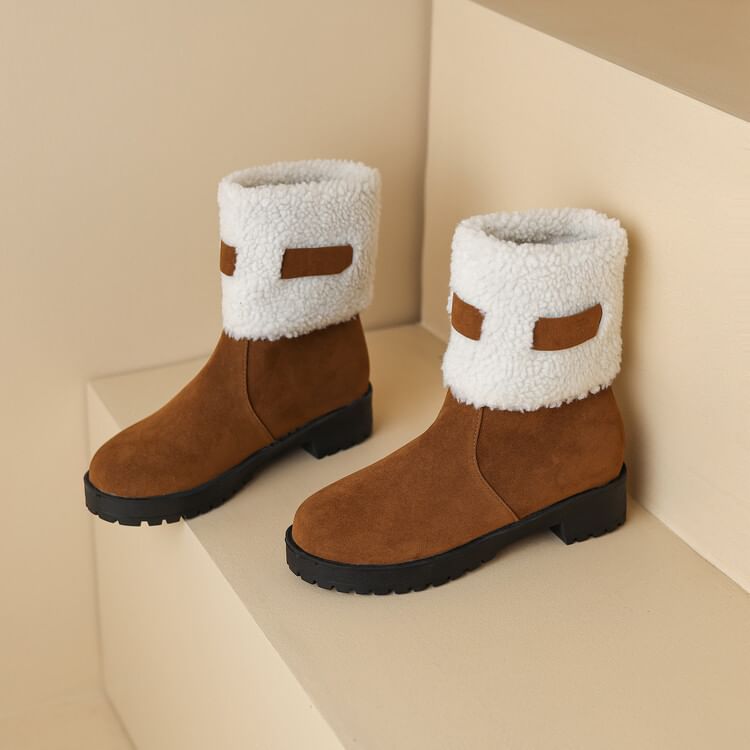 Platform Suede Faux Panel Fleece Short Boots