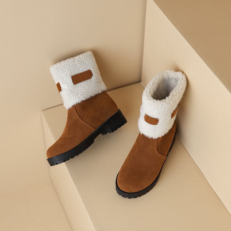 Platform Suede Faux Panel Fleece Short Boots